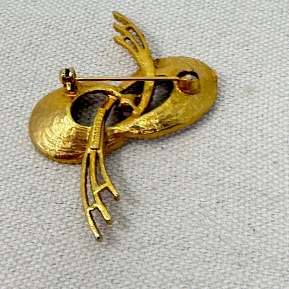 Mamselle Mid-Century Brooch Vintage Gold-Tone Faux Pearl Signed - Picture 6 of 10